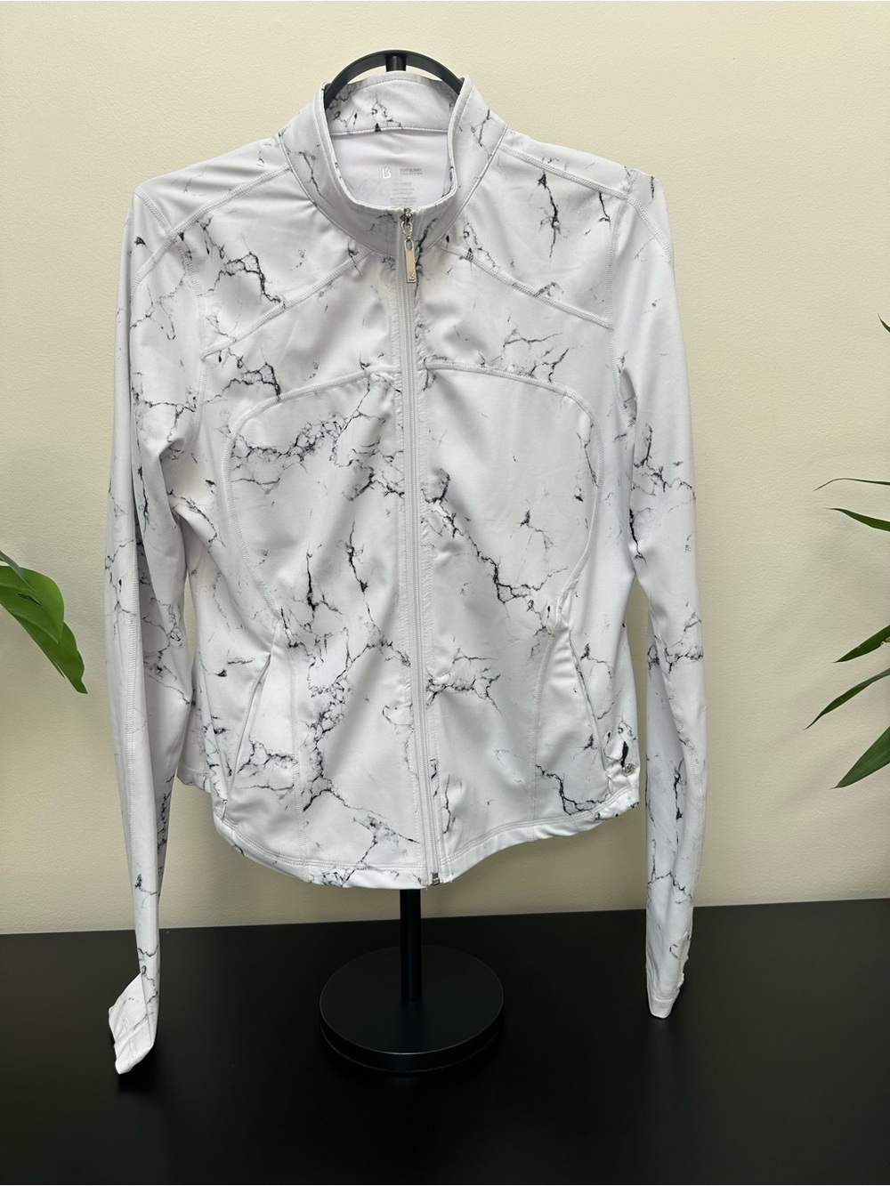 BuffBunny White Marble-Print Zip Athletic Jacket